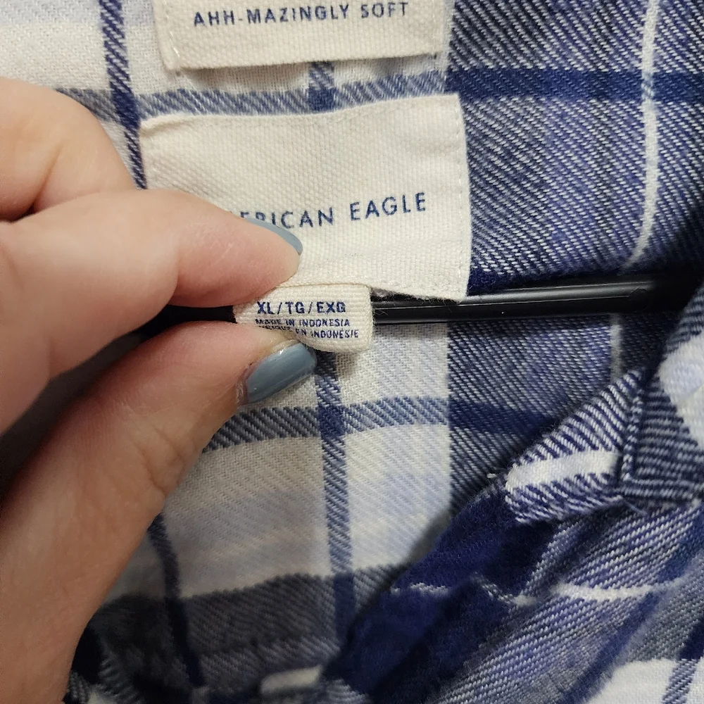 Blue and White Checkered Flannel Shirt - Picture 3 of 7